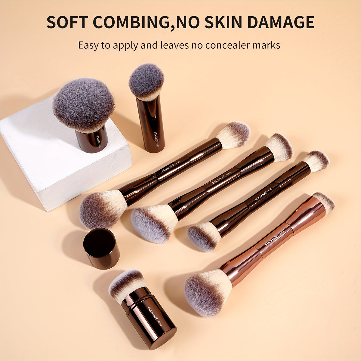 MAANGE 21-Piece Professional Makeup Brush Set, Includes 20 Aluminum Tube Brushes with Velvet Bag, Foundation, Contour, Powder, Blush, Eyeshadow, Eyelash, Browsing Brushes, Travel-Friendly, Unfragranced, Nylon Bristles, Metal